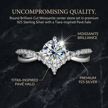 1pc Stunning Round CZ Promise Ring S925 Sterling Silver Pave Halo Wedding Jewelry Gift - White Gold - View 4