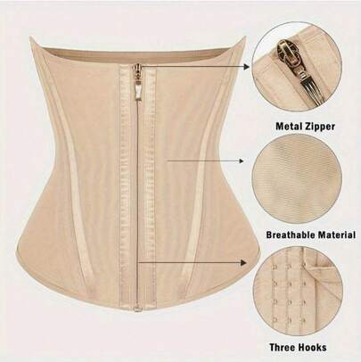A Women'S Shaping Waist Belt With Double-Layered Reinforcement For Abdominal Control, Featuring An Adjustable Design With An External Zipper And Internal Buckle.It Is Breathable, Ultra-Thin, And Ideal For Fitness ActivitiesWaist Cincher