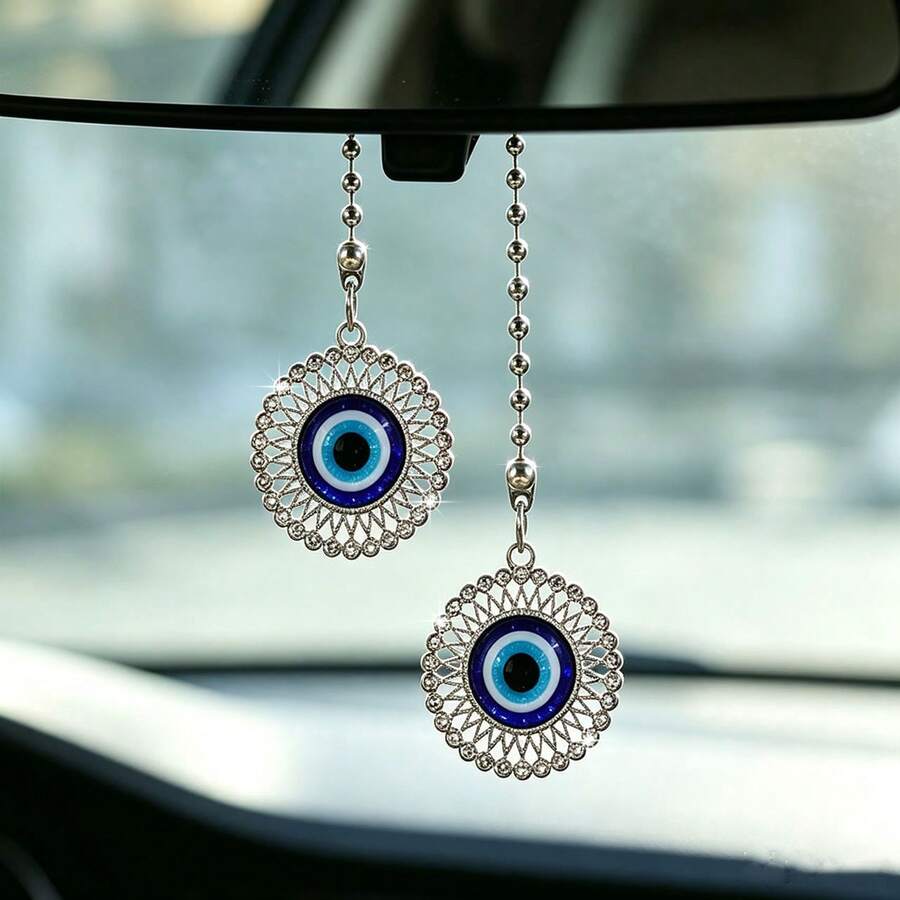 Car Interior Pendant, Fully Rhinestone-Studded Hollow Evil Eye, Can Decorate Car Rearview Mirror, Car Interior Pendant - Evil Eye - View 1