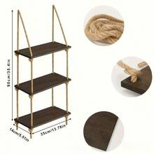 1pc 3 Tier Wooden Hanging Shelf With Jute Rope, Rustic Wall Mounted Floating Shelves, Boho Farmhouse Wood Swing Rope Shelf Organizer For Plants Photos Frames, Living Room Bedroom Bathroom Kitchen Home Office Window Wall Decor Storage Display Rack - Brown - View 12