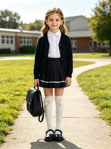 2 paires de chaussettes montantes simples et polyvalentes pour filles, combinaison noir et blanc, décor nœud, chaussettes mignonnes et douces pour le port quotidien, s'accordent avec la jupe d'uniforme scolaire, la jupe JK, chaussettes pour toutes les saisons printemps et automne. Convient pour 6-8 ans, 8-12 ans, 12-14 ans, adolescents - Multicolore - Voir 8