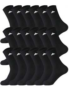 1/6/12/18 Pairs Men's Soft Round Socks, Triangle Logo Ribbed Cushioned Sports Socks, Comfortable Casual Mid-Calf Socks, Suitable For Gym, Running, Daily Wear - Multicolor - View 17
