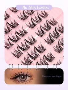 Asiteo 60pcs Natural Pre-Glued False Eyelashes C Curl Self-Adhesive Cluster Lashes Thin Stem Delicate Natural Cartoon Style Single Cluster DIY Glue-Free Makeup Gift For Women And Girls - C - 查看 3