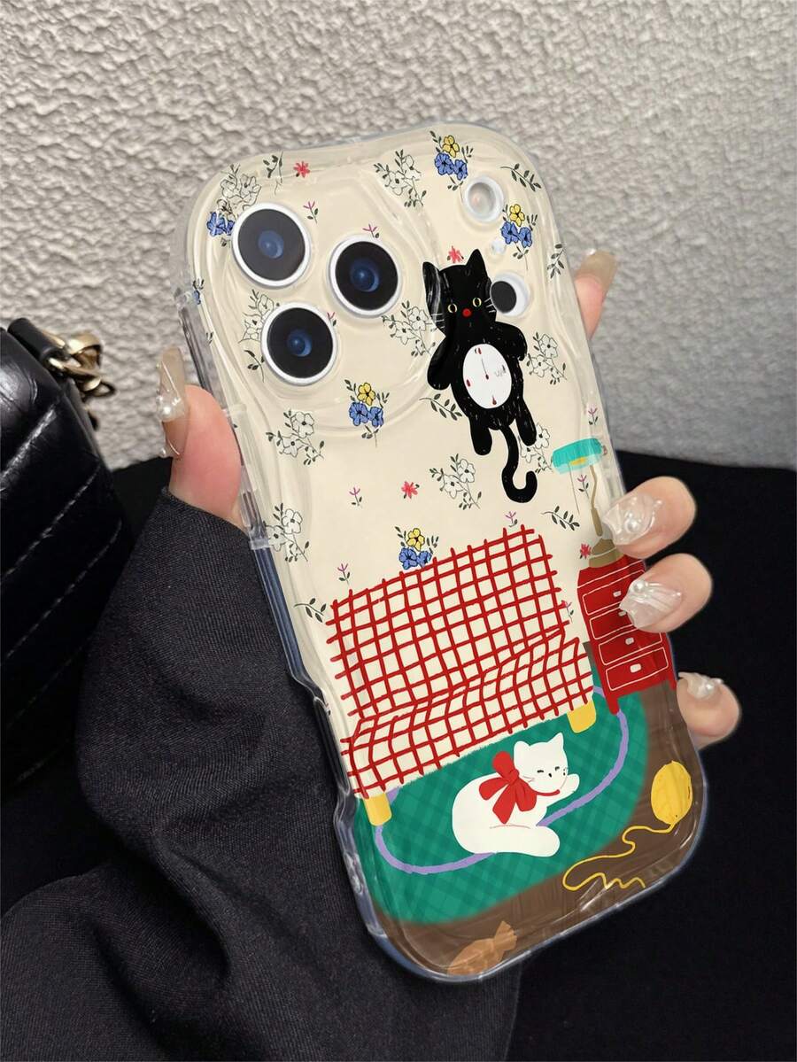 Katzen  Phone Case, Handyhülle Mit Blume Muster, Personalisiert Handyhülle, Creamy Smooth Texture, Wave Buffer Shock Absorption, Shockproof, Lightweight Anti Collision, For IPhone 11 Pro Max/12/12 Pro/12 Pro Max/13/13 Pro/13 Pro Max/14/14 Plus/14 Pro/14 Pro Max/15/15 Plus/15 Pro/15 Pro Max/16/16 Plus/16 Pro/16 Pro Max/X/XS/XS Max/17/17 Pro/17 Pro Max/Air - Multicolor - View 1