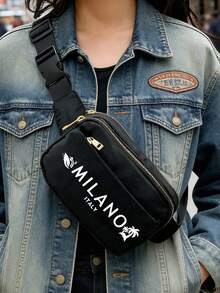Bolsa Transversal com Alça de Ombro Ajustável, Estampada com "MILANO ITALIA" Árvore de Coco & Padrão de Letras, Bolsa Esportiva Multifuncional para Peito, Bolsa de Armazenamento Minimalista para Viagem, Adequada para Corrida, Caminhada, Fitness, Férias, Escritório e Outras Ocasiões, Bolsa de Cintura Multifuncional para Viagem, Armazenamento de Grande Capacidade, Presente de Aniversário, Presente do Dia do Professor, Presente de Volta às Aulas - Multicolorido - Visão 3
