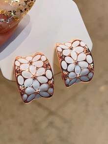 1 Pair Charming Floral Earrings, Designed For Women, Suitable For Weddings, Engagements, Anniversary Parties, Valentine's Day Gift - Rose Gold - View 2