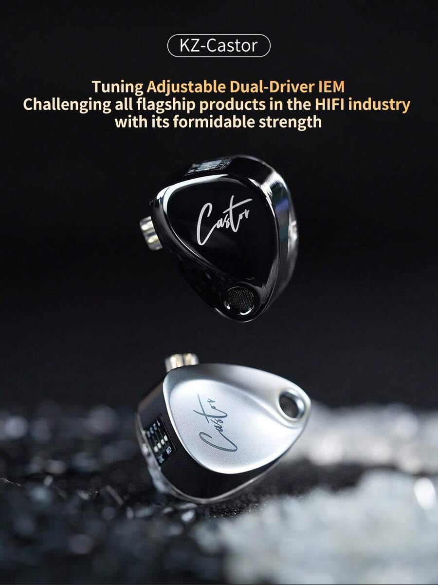 KZ Castor/Castor Pro - In-Ear Monitor Earphones, HiFi Premium Bass Earphones, Advanced Bass Version Harman Sound, Adjustable Sound, Noise Isolation IEM, Dual Dynamic Driver Wired Earbuds, 2PIN-C Detachable Cable, Suitable For Singers And Musicians (Silver/Black) - Castor Pro Silver - View 1