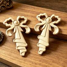 2pcs Solid Wood Carved Bow Applique, Home Decor, Unfinished Wood, Woodworking Supplies, Suitable For Cabinets, Doors, Windows, Furniture, Feature Walls And Other Decals, DIY Decoration, Holiday Decoration - Multicolor - View 3