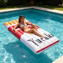 1pc Creative Inflatable Pool Lounge Chair, Classic Red White Gold Striped Beach Float, Summer Water Play Equipment - 彩色 - 查看 4