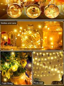 1/5/10 Piezas Luces de Hada de Alambre de Cobre de Múltiples Longitudes 2M 20LED, 3 Modos de Parpadeo, 3 Baterías LR44 Incluidas, Añade Ambiente Romántico, Decoración de Ramos & Regalos, Patio Camping Dormitorio Boda Cumpleaños Graduación Artículos de Decoración del Hogar - Amarillo - Ver 9
