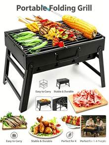 1pc Portable Foldable Charcoal Grill, With Pull-Out Ash Tray, Thickened Rust-Proof Grilling Rack, Lightweight Compact Grill, Suitable For Camping, Picnic, Beach, Backyard, Multi-Functional Outdoor Cooking Rack, Can Grill Meat, Seafood, Vegetables - A - View 2
