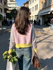 FOR BEAUTY 夏季秋季女款針織開襟衫 色塊拼接 粉色灰色黃色 長袖圓領鈕扣 Y2K 休閒派對外出穿搭 - 彩色 - 查看 10