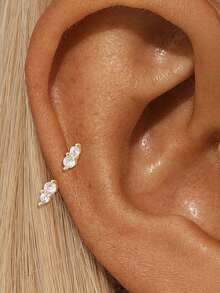 EleRunis 1pc 925 Sterling Silver Flower Half Hoop Cartilage Ear Clip, Claw Set, Suitable For Ear Cartilage Helix Piercing, Ball Threaded Ear Back, Exquisite Jewelry, Suitable For Daily Wear - Gold - View 23