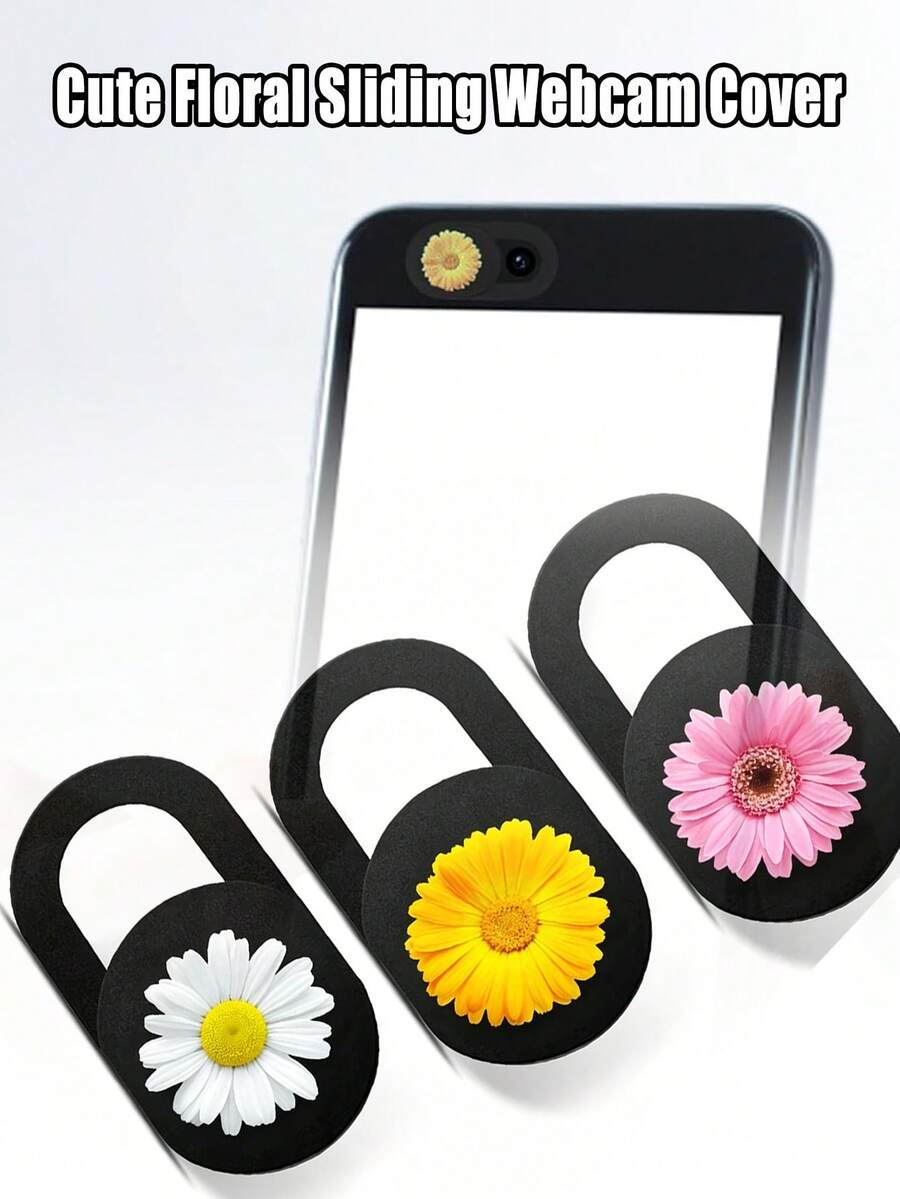 Cute Floral Pattern Sliding Webcam Cover – Ultra-Thin Privacy Shield For Laptops, Desktops, And Smartphones – Ideal For Back-To-School And Office Use - Multicolor - View 1