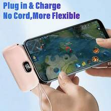 5000mAh 22.5W Capsule Pocket Charger, Mini Fast Charging Portable Power Bank With Digital LED Battery Display, Built-In Lightning Plug & Integrated USB-C Cord With Lanyard, Lightweight Battery Pack, Carry-On Approved For IPhone 13 Pro Max  Galaxy S24 FE  8 Back To School Outdoor Use - 1PC - View 3