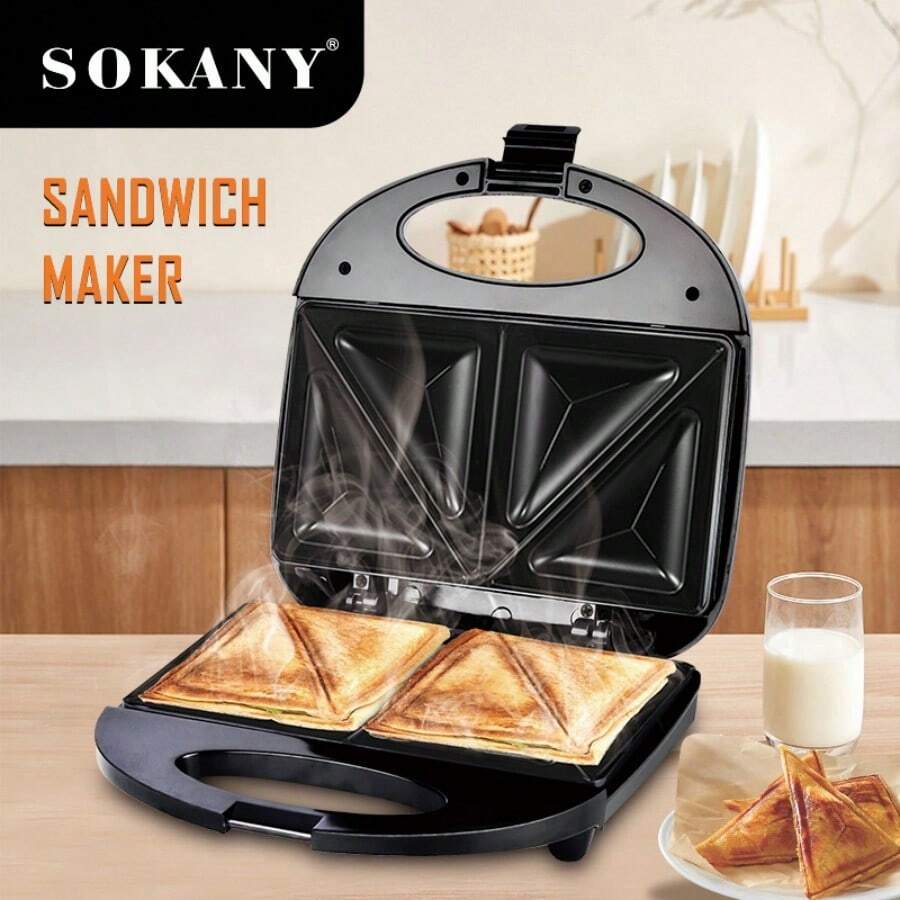 SOKANY 08112 三明治機,多功能三明治機與披薩壓製機,不沾三明治機與帕尼尼壓製機,快速加熱,不沾塗層,易於清潔,內建指示燈,易於清潔與收納,防燙冷觸手柄 - 黑色 - 查看 1