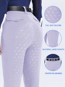 ROYALS MATTINI Women's Solid Color Tight Equestrian Pants, Comfortable Riding Pants With Pockets, Soft Silicone Anti-Slip Riding Pants, Equestrian Competition And Training Gear - Mauve Purple - View 4