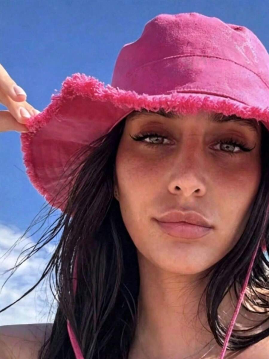 1pc Women's Drawstring Bucket Hat, Adjustable Chin Strap, Distressed Effect, Soft Fabric, Sun Protection And Windproof, Fashionable And Versatile, Suitable For Travel, Beach, Vacation, Daily Casual - Bucket Hat - View 1