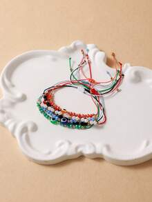 6pcs Girls Fashion Versatile Casual Eye Decor Braided Bracelets - Multicolor - View 3