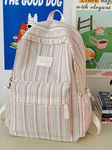 LECEY Women's Letter Print Denim Portable Large Capacity Backpack - Red - View 4