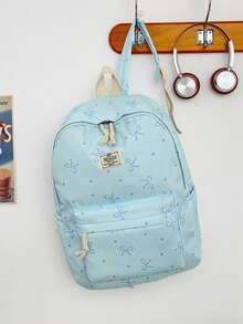 1pc Casual Collegiate Style Bowknot Pattern Student Backpack, Lightweight Large Capacity With Laptop Compartment School Day Bag, Adjustable Shoulder Straps Bookbag, Suitable For Teenagers/Students/Graduates/Young People, Perfect For Daily Use, Outings, Travel, School And Back To School Season - Multicolor - View 16