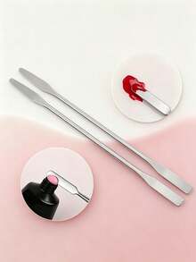 3 buah/1 buah Spatula Pengaduk Dua Ujung Stainless Steel, Alat Pengaduk Alas Bedak, Aksesori Rias Wajah Penting, Portabel dan Praktis, Perlengkapan Perjalanan, Wajib Dimiliki, Kecantikan Terjangkau, Kebutuhan Liburan, Hadiah untuk Wanita - Perak - View 3