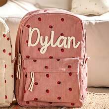 Ransel Nama Kustom dengan Motif Kotak-kotak Stroberi, Ransel Perjalanan Kapasitas Besar dengan Kompartemen Laptop - MultiWarna - View 24