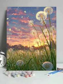 Set Dekorasi Dinding Lukisan Minyak Digital DIY Ladang Liar Matahari Terbenam Dandelion, Pemandangan Lanskap Modern Buatan Tangan, Kerajinan Lukisan, Dekorasi Rumah Dewasa, Hadiah Liburan - Set - View 3