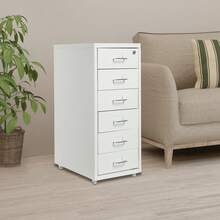 1Pc White 6-Drawer Coated Steel Under Desk Mobile Pedestal With Central Anti-Theft Lock & Brake Casters, Anti-Tilt Rolling Storage Cabinet For A4 Documents, Stationery, Art Supplies, Cosmetics, Home Studio & Office Organization - White - View 3