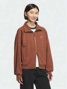 Adidas Women's FLEECE JKT Knit Collarless Jacket KC0048 - Brown - View 3
