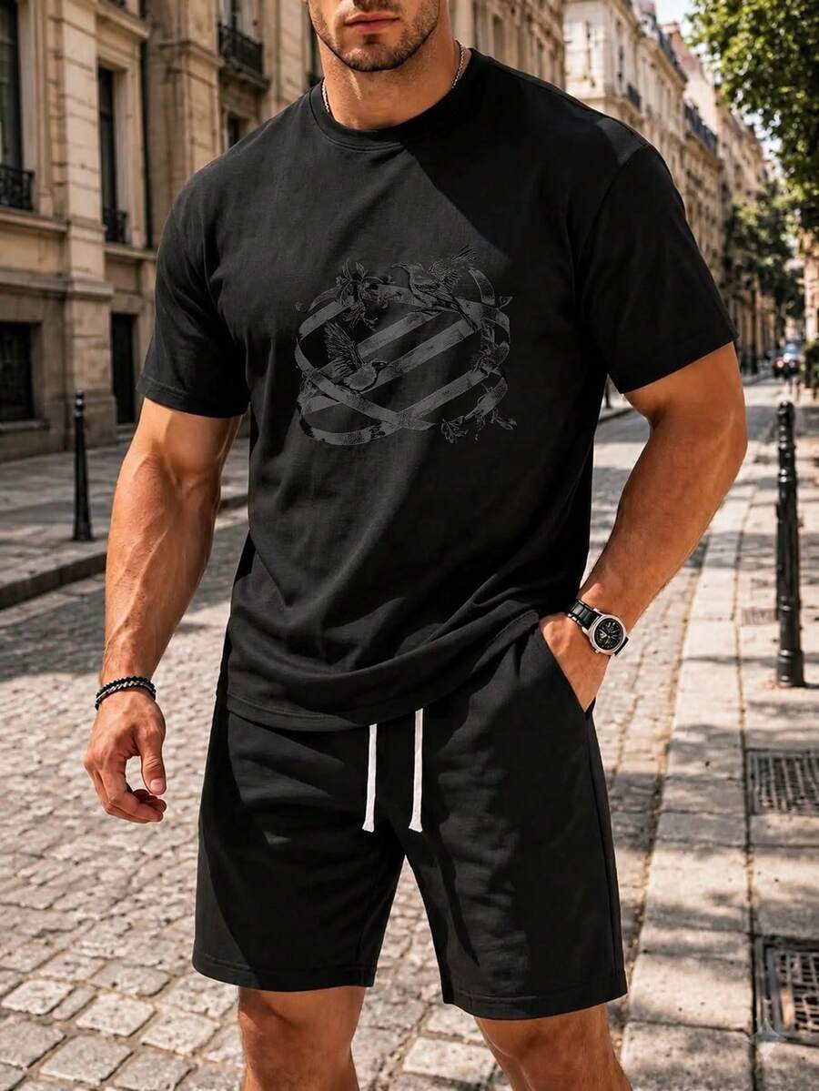 Men Clean Typography Print T-Shirt Cotton Tee - 黑色 - 查看 1
