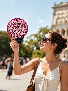 2pcs Leopard Print Folding Fans With Storage Box, Portable Handheld Fan, Suitable For Outdoor, Makeup, Cosplay, Birthday Party, Queueing Scenes, Can Be Used As Princess Gift - Multicolor - View 3
