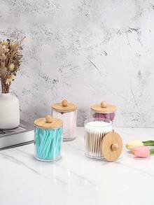 1/2/3/4 cái hộp đựng bông tăm vệ sinh bằng nhựa trong suốt dạng chai, hộp lưu trữ phòng tắm di động hình tròn đựng bông tẩy trang/mút trang điểm, hộp đựng mỹ phẩm, phụ kiện bàn trang điểm du lịch thiết yếu - Nhiều màu - Xem 4