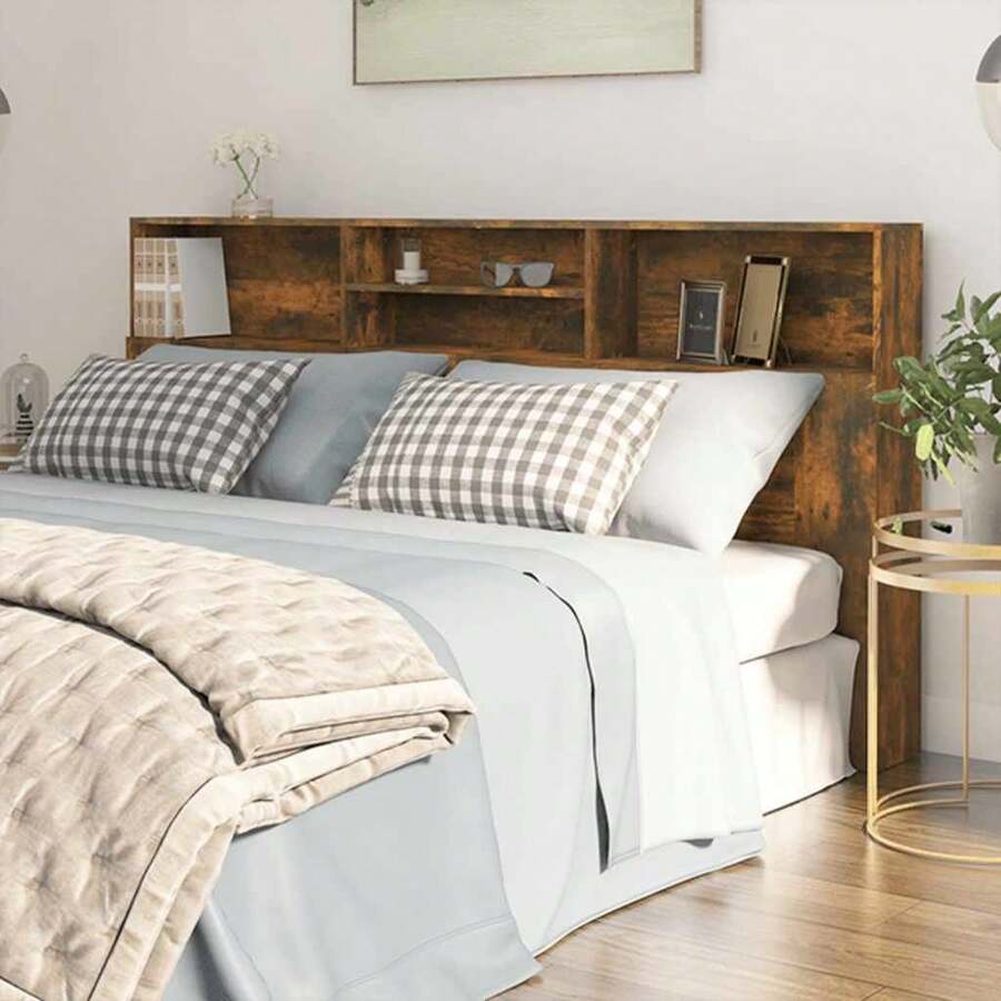 vidaXL Armoire de tête de lit Chêne fumé 200x19x103,5 cm - Tabac - Voir 1
