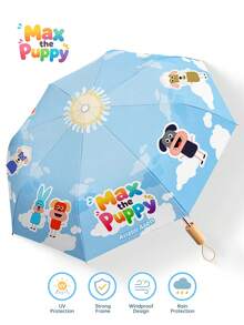 1pc Folding Umbrella, Waterproof & UV Protection, Cute Cartoon Pink, Unisex, Sun & Rain Dual Use, Black Coating UPF50+, 8 Ribs, Max The Puppy Sun Protection Parasol Bag, Suitable For Vacation Travel Camping Commuting, Cute Gift - Foldable - View 13