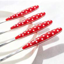 Polka Dot Stainless Steel Festive Red Coffee Spoon, Household Use, Extended Handle, Spoon For Milk, Restaurant Stirring Spoon, Small Round Spoon, Ice Scoop, Ice Cream Scoop, Dessert Scoop - Red - View 3