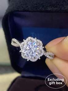 1 pezzo Anello singolo da donna in lega di rame con design floreale di lusso alla moda, con zirconia cubica scintillante incastonata, adatto per balli, feste e banchetti (scatola regalo non inclusa) - Argento - Visualizzare 8