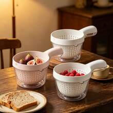 Colador de cocina, cesta redonda pequeña, cuenco para lavar verduras, cesta coladora, estante para lavar y escurrir frutas, cesta filtro para el lado del fregadero, cesta de lavado de doble capa, adecuada para escurrir en la cocina - Multicolor - Ver 11