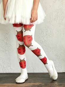 1 Pair Ladybug Pattern Children's Thin Tights, Cute Playful Novelty, Suitable For Spring And Autumn Daily Wear - Multicolor - View 1