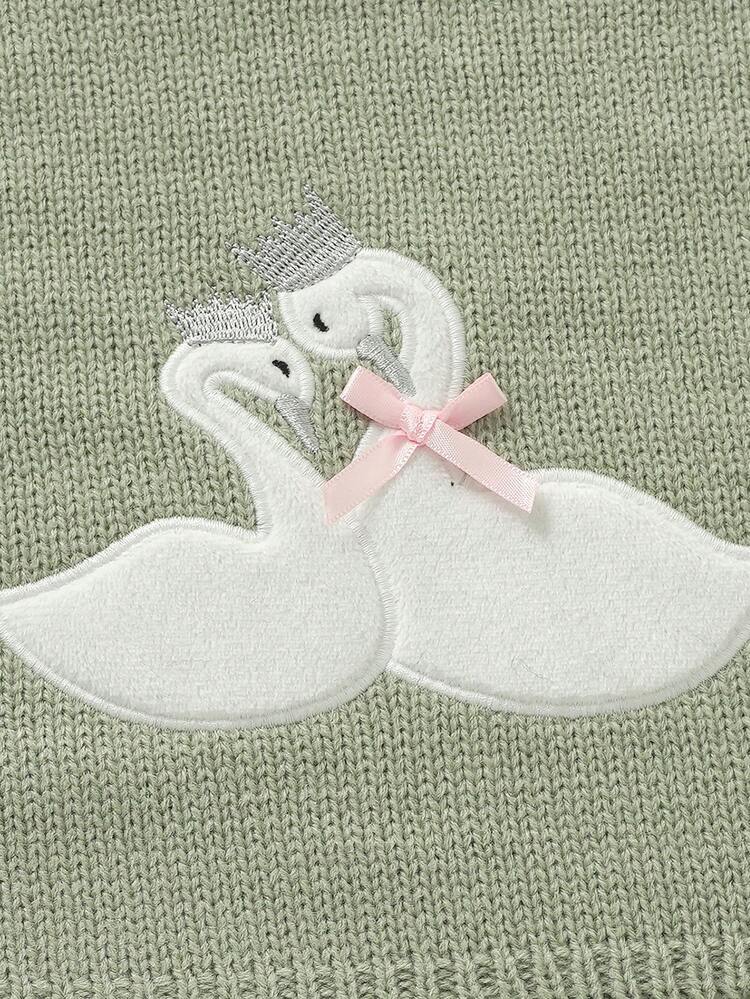 四季純棉嬰兒毯 新生兒毯 可愛天鵝刺繡 女嬰舒適毯 推車毯 兒童毯 嬰兒必需品 - 淺綠 - 查看 7