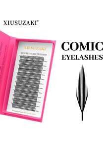 XIUSUZAKI 12-Row Manga Pointed Automatic Fan Pre-Made Grafting Eyelashes, Single-Strand Dense False Eyelashes For Cosplay - View 3