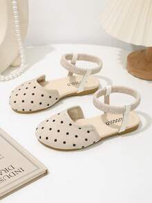 1 Pair Beige Round Toe Closed Toe Vintage Polka Dot Flat Sandals, Elastic Slip-On Comfortable Fit, 1 Pair All-Season Roman Sandals Suitable For Daily Wear, Dance, Performance And All Occasions - Beige - View 18
