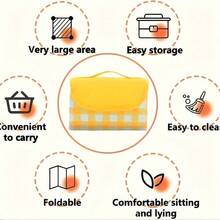1pc Yellow & White Plaid Sand-Proof Picnic Mat, Orange Border, Foldable Durable Non-Woven Fabric, Suitable For Camping, Hiking And Outdoor Activities, Camping Essential, Plaid Pattern, Durable Canvas Material, Camping Accessory - Multicolor - View 9