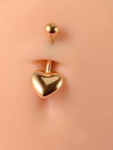 1pc Hypoallergenic Stainless Steel Belly Button Ring, Smooth Solid Heart External Thread Navel Piercing Jewelry For Women Daily Beach Wear - Silver - View 4