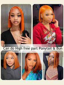13x4 Transparent Lace Front Wig - Brazilian Real Human Hair 180% Density #350 Ginger Yellow Blonde Bob Cut, Pre-Plucked Hairline With Hair, Looking Straight Hair For Women - S350 - View 9