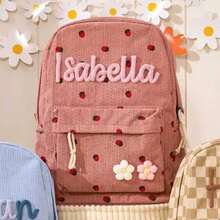 Ransel Nama Kustom dengan Motif Kotak-kotak Stroberi, Ransel Perjalanan Kapasitas Besar dengan Kompartemen Laptop - MultiWarna - View 14