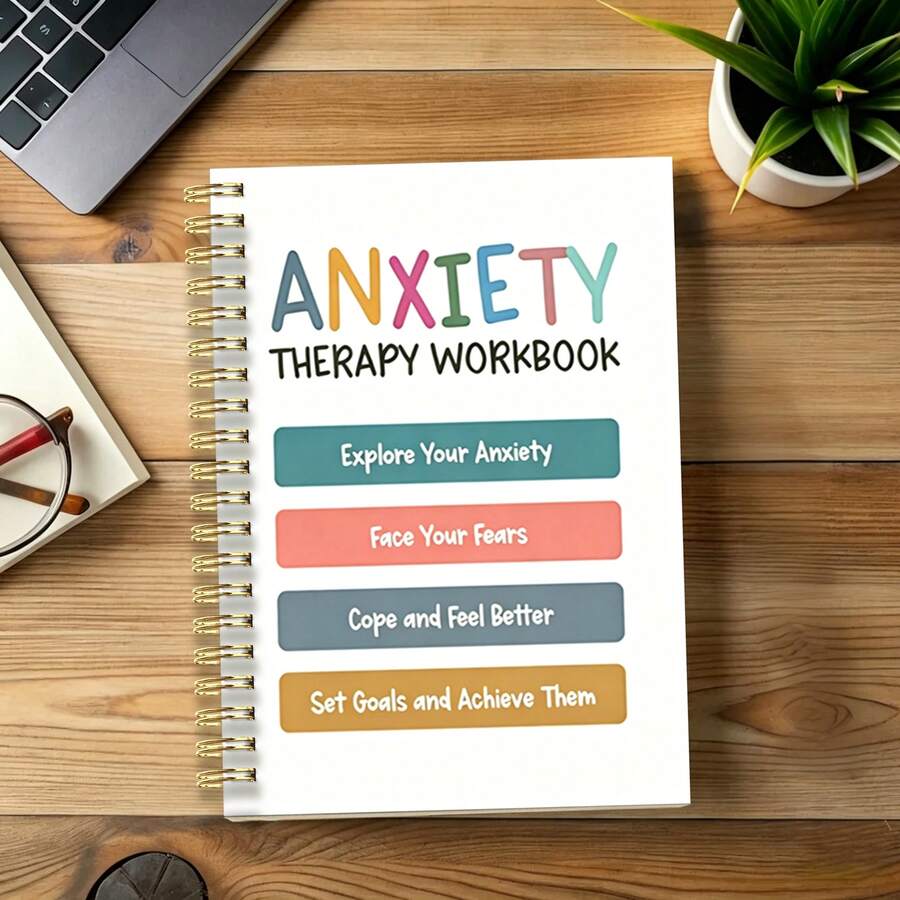 1 pieza Cuaderno de trabajo con espiral A5 para la curación de la ansiedad, diario de autocuidado de salud mental, libro de escritura guiada para el manejo del estrés y la curación emocional para adultos, útiles escolares - Multicolor - Ver 1