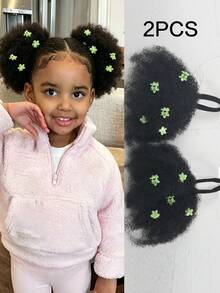 Synthetic 2pcs Luxury Kids Hair Buns Kids Afro Puff Soft Marley Kinky Bulk For Hair Girl With Elastic Children's Wig - Natural Black - View 14