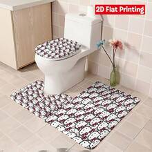 SANRIO Kitty Pink Bow Pattern Bathroom Set (Includes 2 Bath Mats + 1 Toilet Lid Cover + 1 Shower Curtain), For Bathroom Decoration And Privacy Protection - 4-piece Shower Curtain Set - View 6