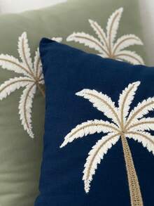 1件裝 藍色極簡現代椰子樹刺繡枕套，適合室內裝飾，四季通用，不含枕芯 - 藍色 - 查看 5